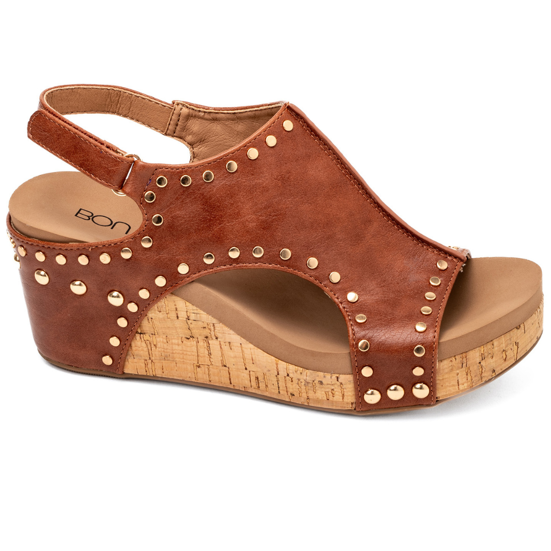 Carley Wedge Sandal By Corkys (Cognac Studs)-Lola Monroe Boutique