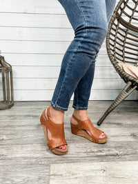 Corkys "Carley" Wedge Sandal (Cognac Studs)-Lola Monroe Boutique