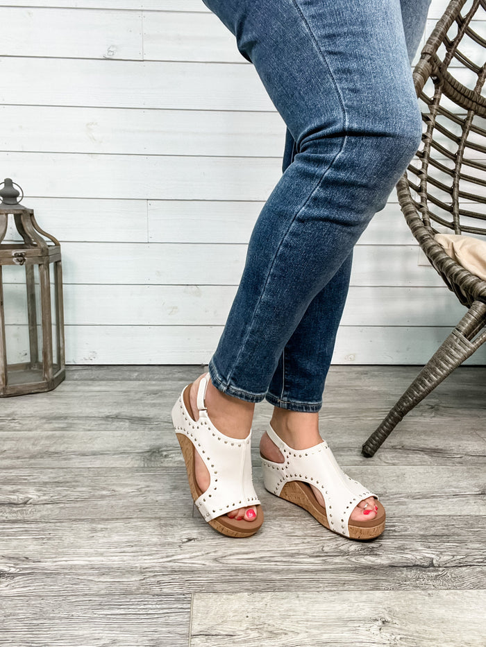 Corkys "Carley" Wedge Sandal (Ivory Studs)-Lola Monroe Boutique