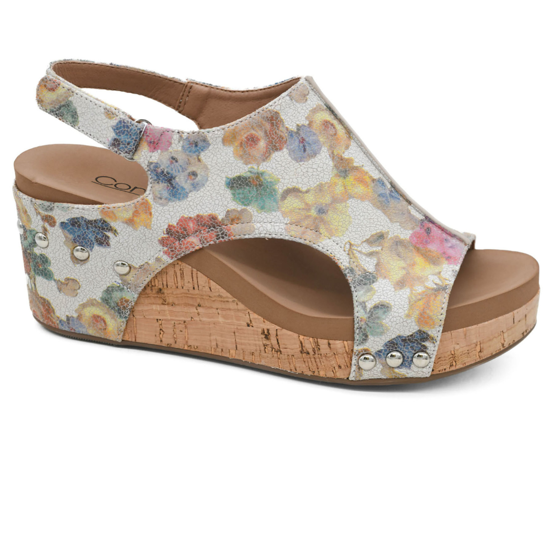 Corkys "Carley" Wedge Sandal (Putty Washed Flower)-Lola Monroe Boutique