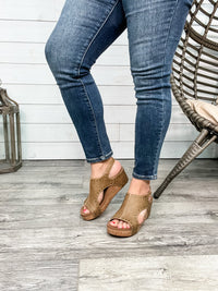 Corkys "Carley" Wedge Sandal (Taupe Oil Studs)-Lola Monroe Boutique