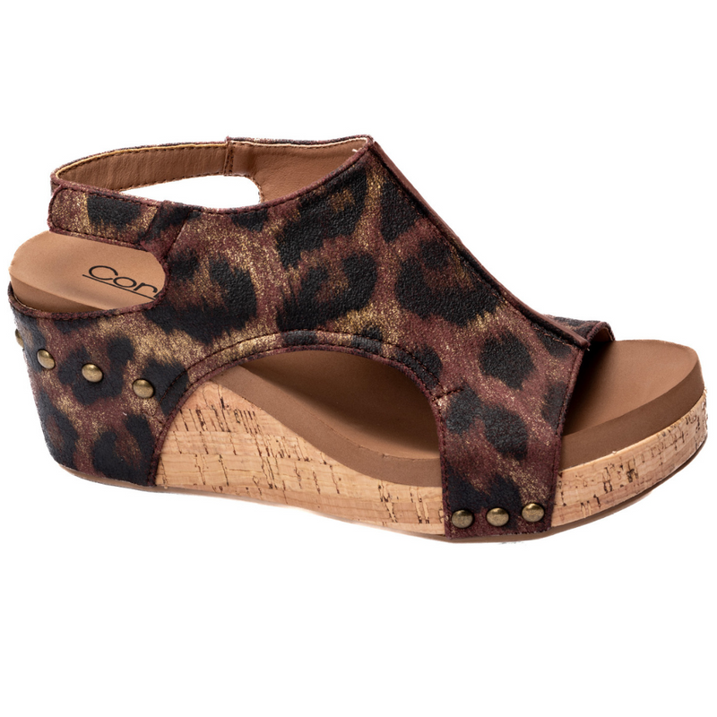 Carley Wedge Sandal By Corkys (Washed Cognac Leopard)-Lola Monroe Boutique