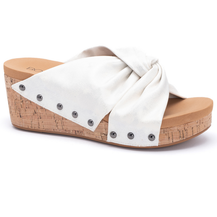 "Cheerful" By Corkys Slip On Cork Wedge (White Metallic)-Lola Monroe Boutique