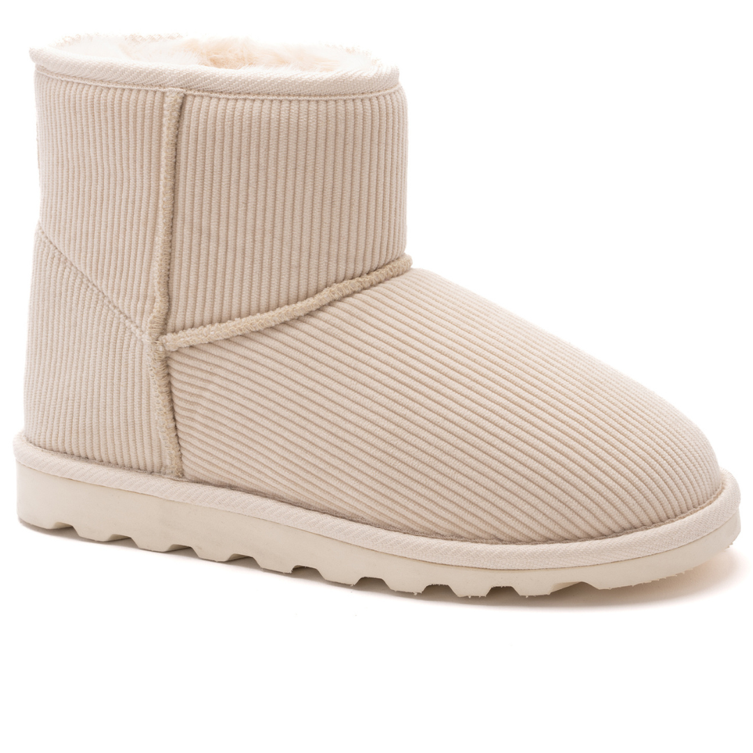 Corkys "Comfort" Corduroy Slip On Bootie with Faux Fur Lining (Cream)