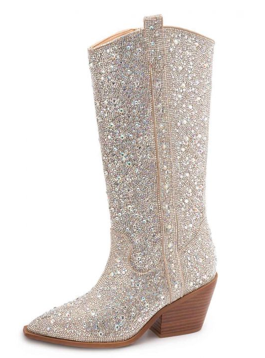 "Glitzy" Clear Rhinestone Tall Boot-Lola Monroe Boutique