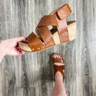 "Guilty Pleasure" Wedge Criss Cross Strap Sandal (Cognac)-Lola Monroe Boutique