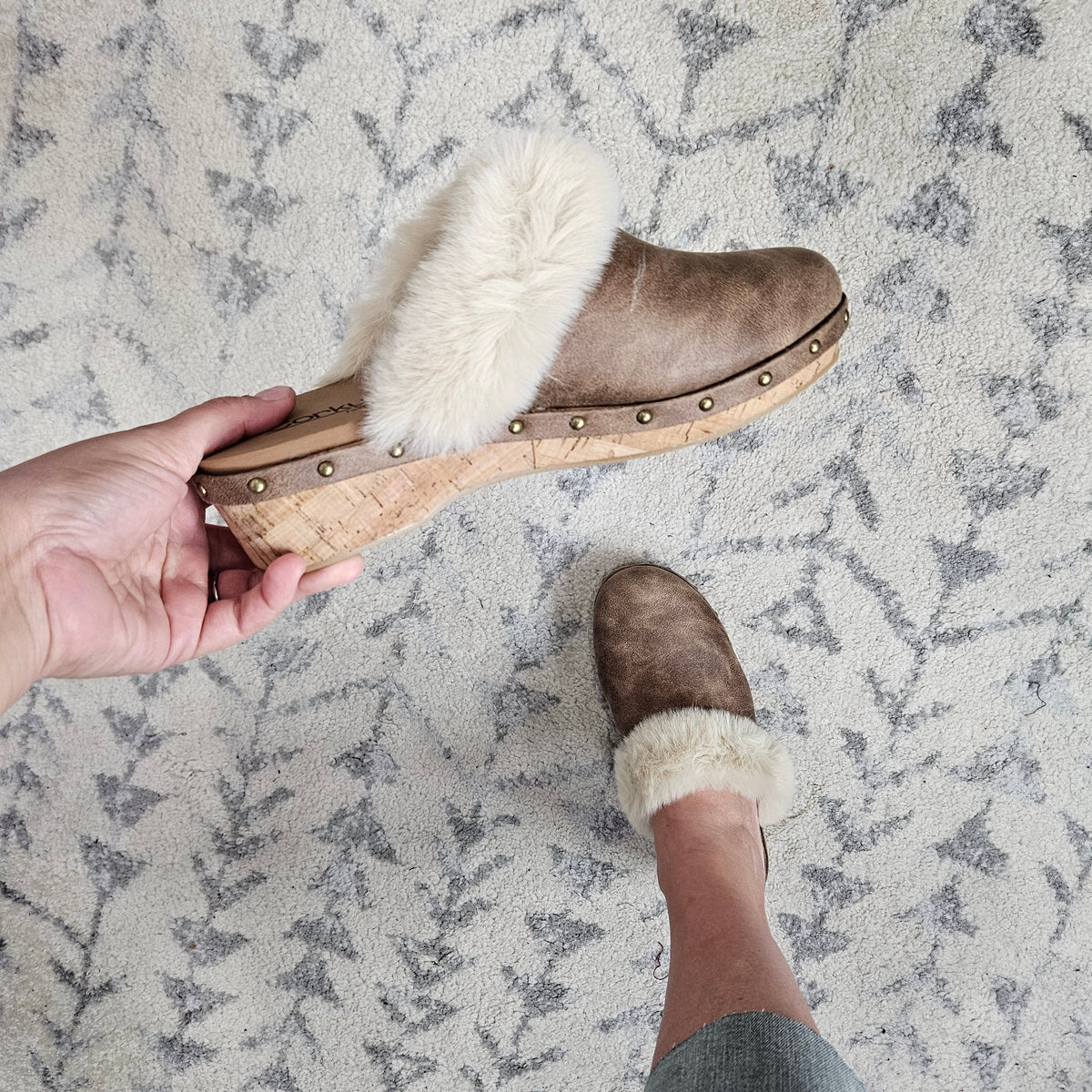 Corkys "Just Fur Fun" Fur Accented Mule (Tan)