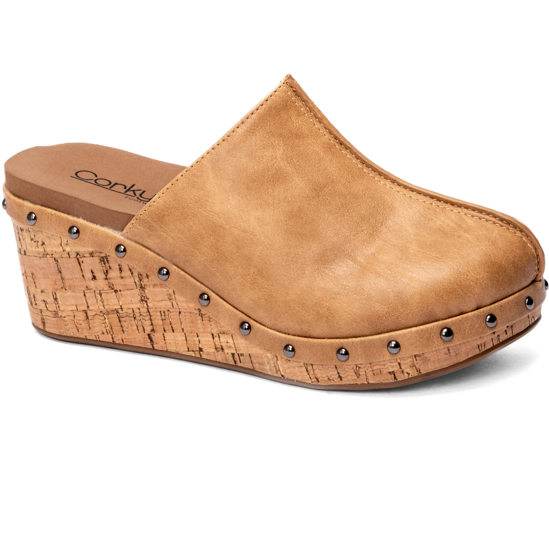 "Marley" Round Toe Mule Clog Wedge (Caramel)-Lola Monroe Boutique