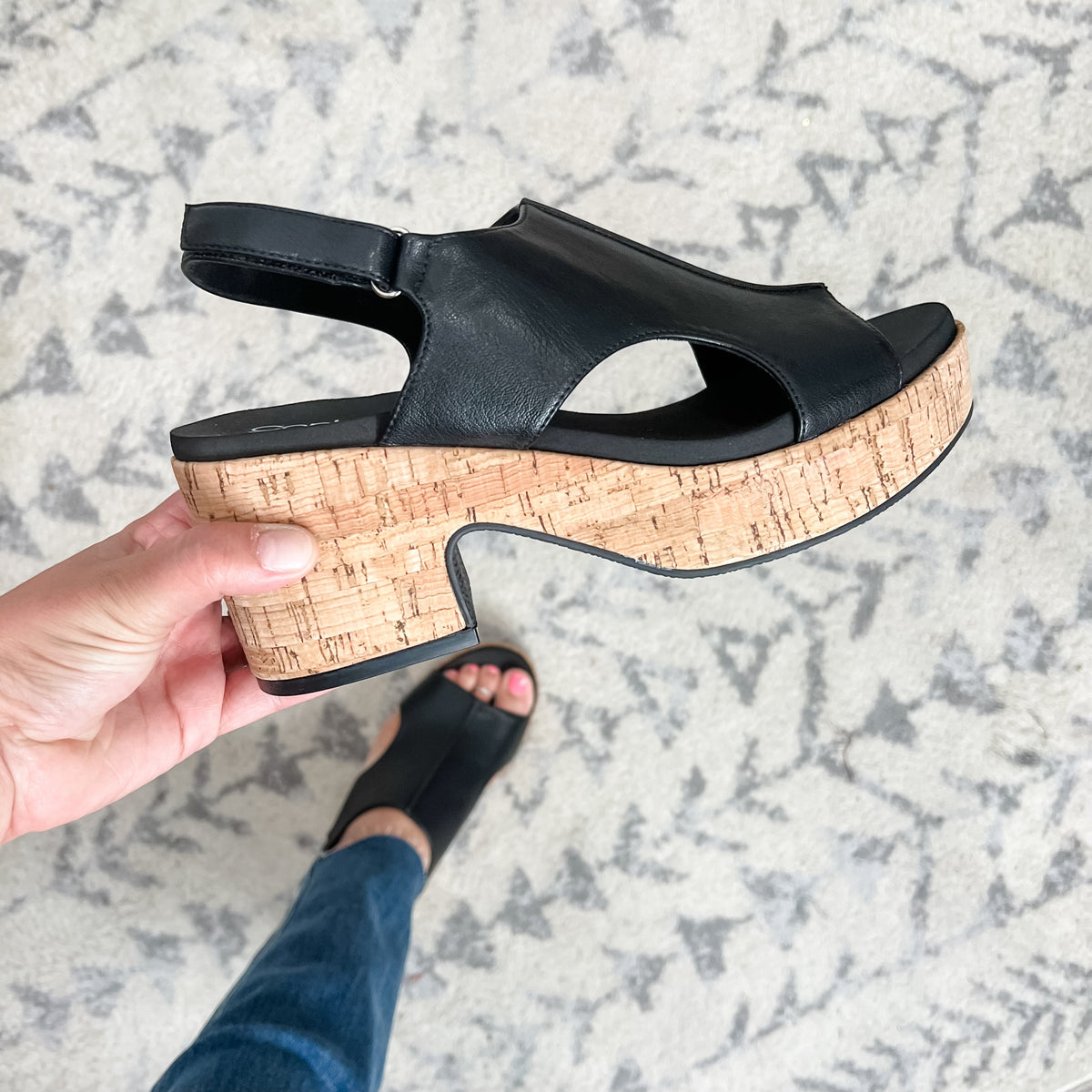 Corkys "Miss Carley" Cork Block Heel Sandal (Black)