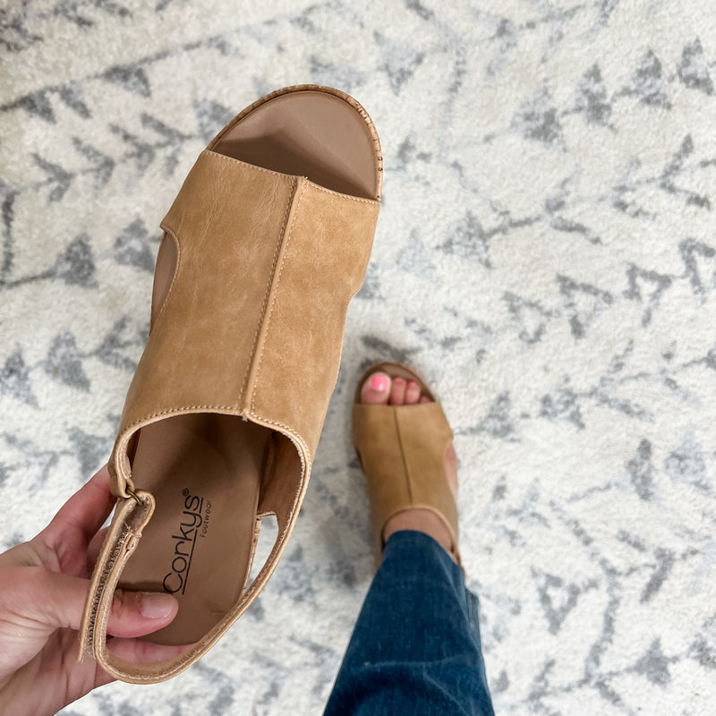 Corkys "Miss Carley" Cork Block Heel Sandal (Caramel)