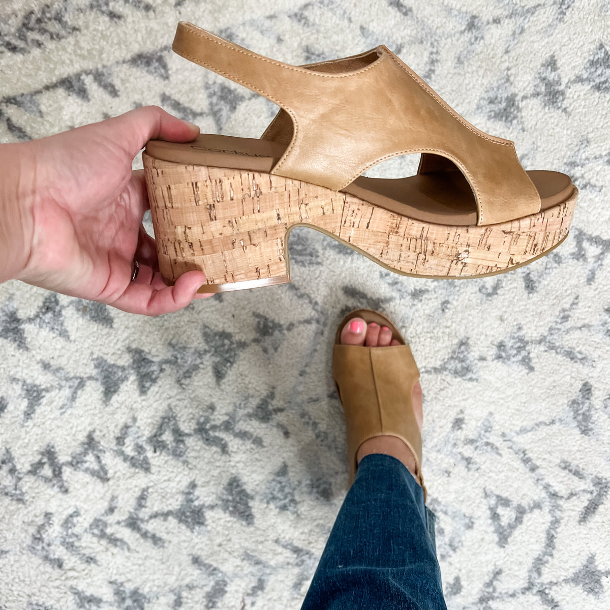 Corkys "Miss Carley" Cork Block Heel Sandal (Caramel)