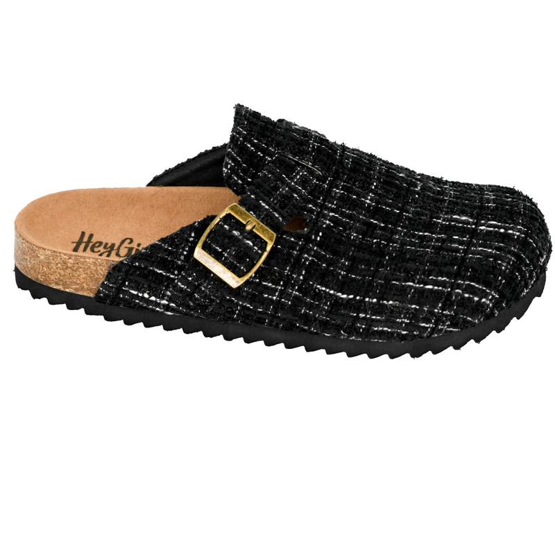 "One For The Books" Mule Clog (Black White Tweed)-Lola Monroe Boutique