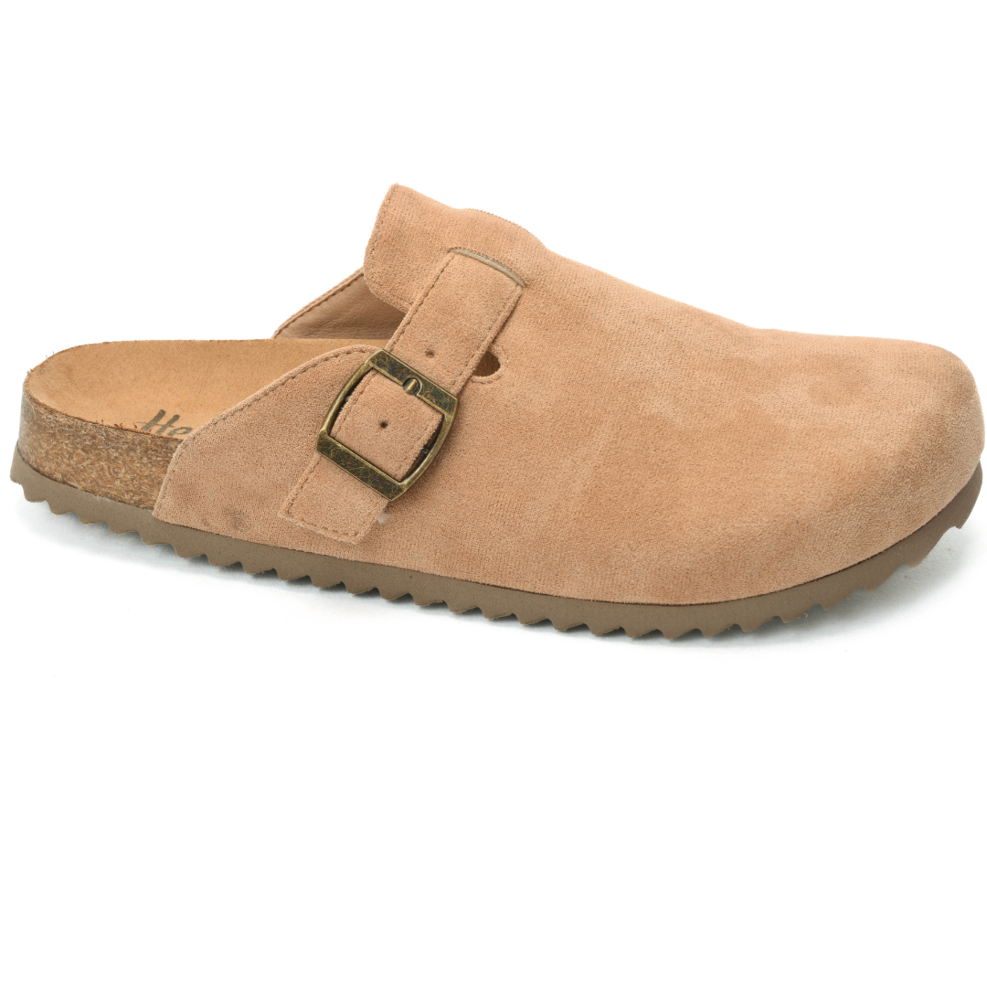 "One For The Books" Mule Clog (Camel Faux Suede)-Lola Monroe Boutique