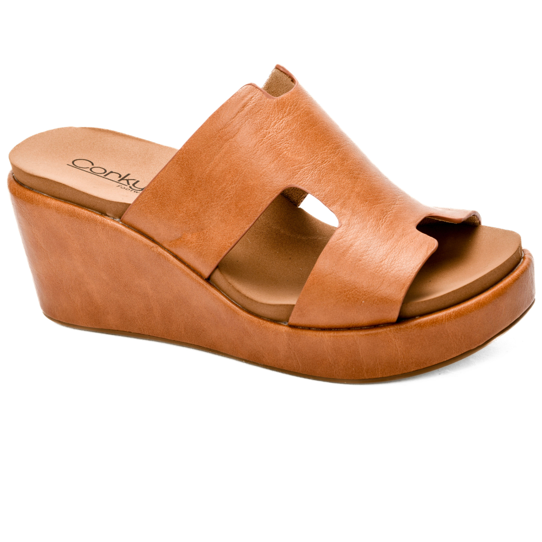 "Pucker Up" Wedge Sandal (Cognac Smooth Two)-Lola Monroe Boutique