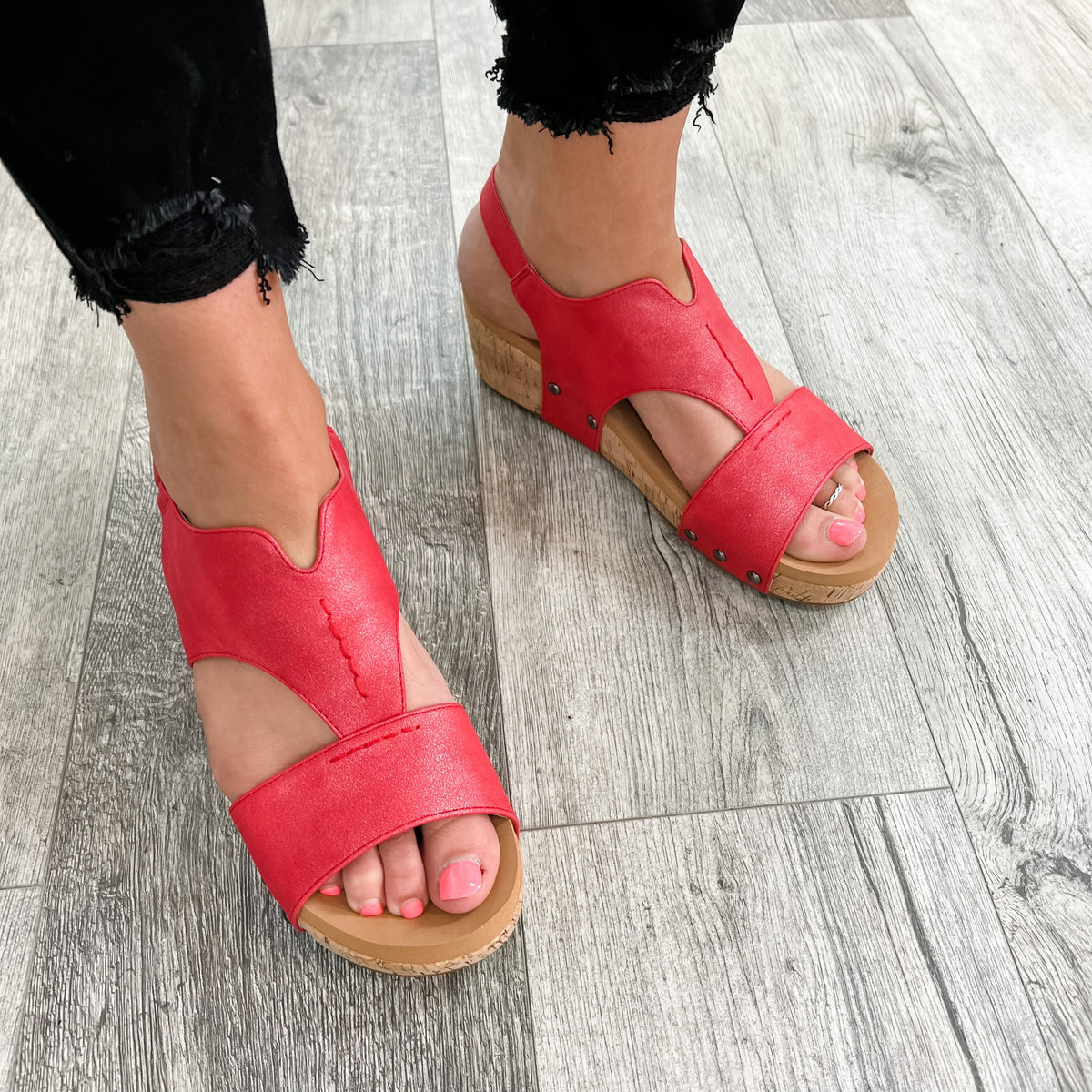 Corkys "Refreshing" Cork Wedge Sandal (Red)