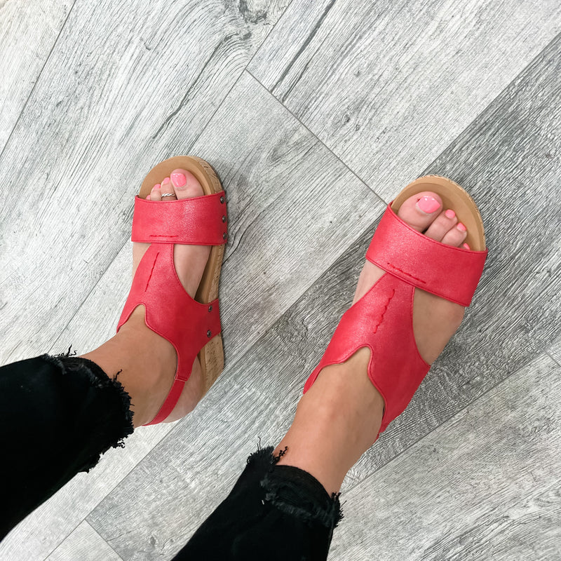 Corkys "Refreshing" Cork Wedge Sandal (Red)