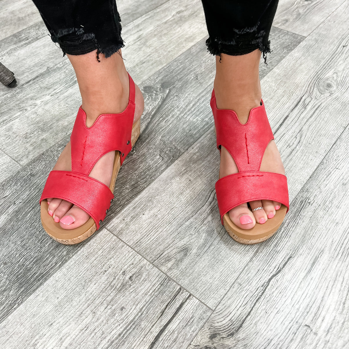 Corkys "Refreshing" Cork Wedge Sandal (Red)