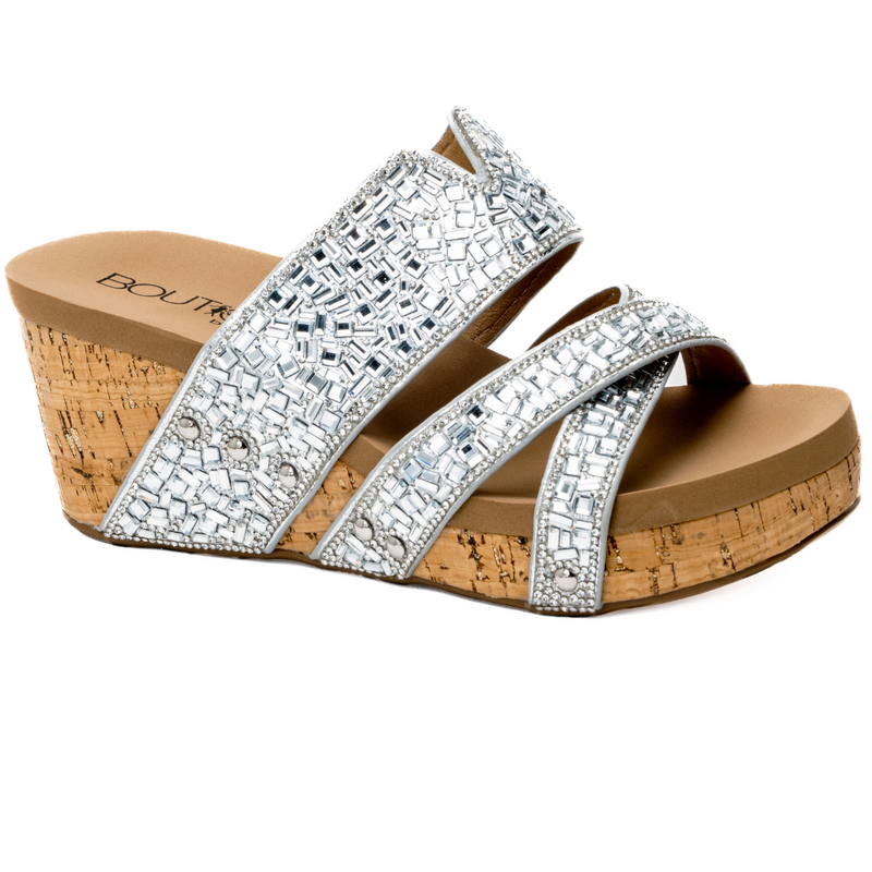 "Sparkler" Embellished Wedge Slip On (Silver)-Lola Monroe Boutique