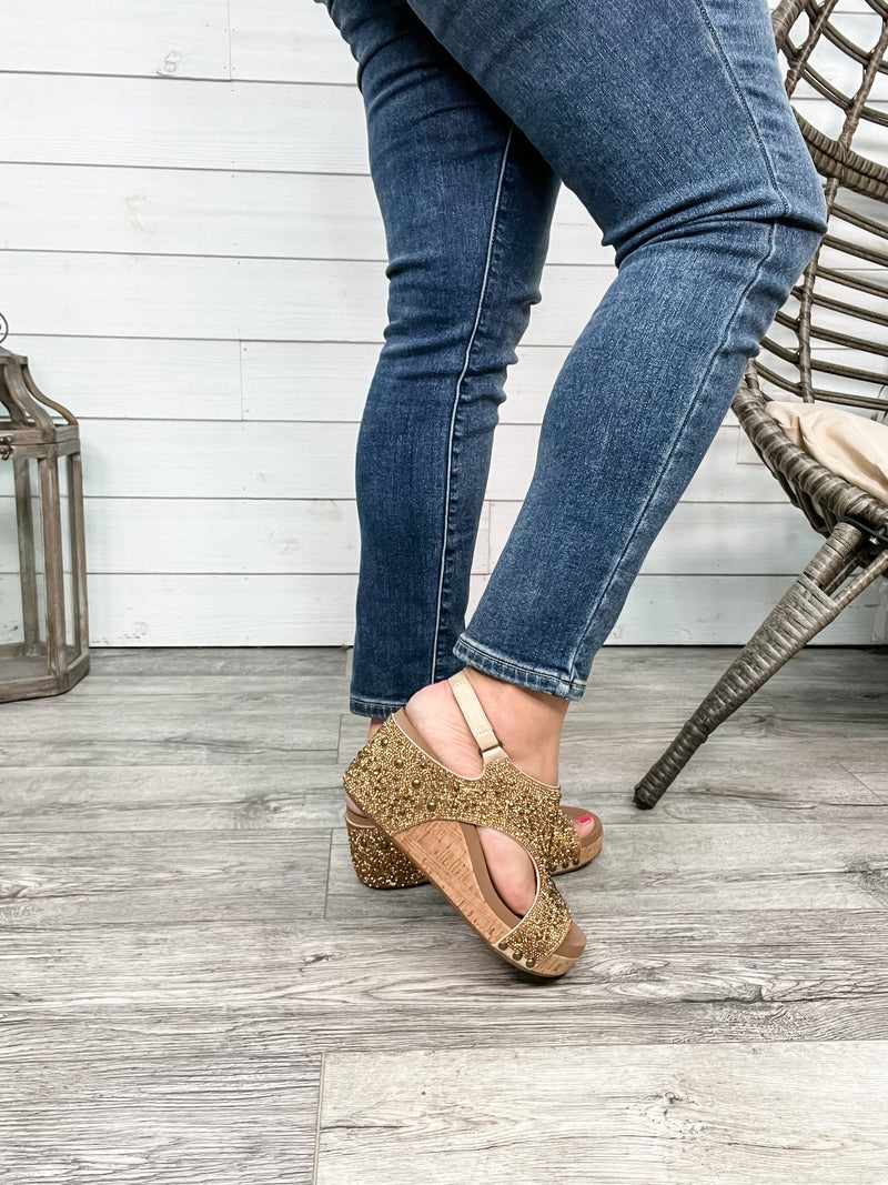 Corkys "The Ashley" Rhinestone Corky Wedge Sandal (Gold)-Lola Monroe Boutique