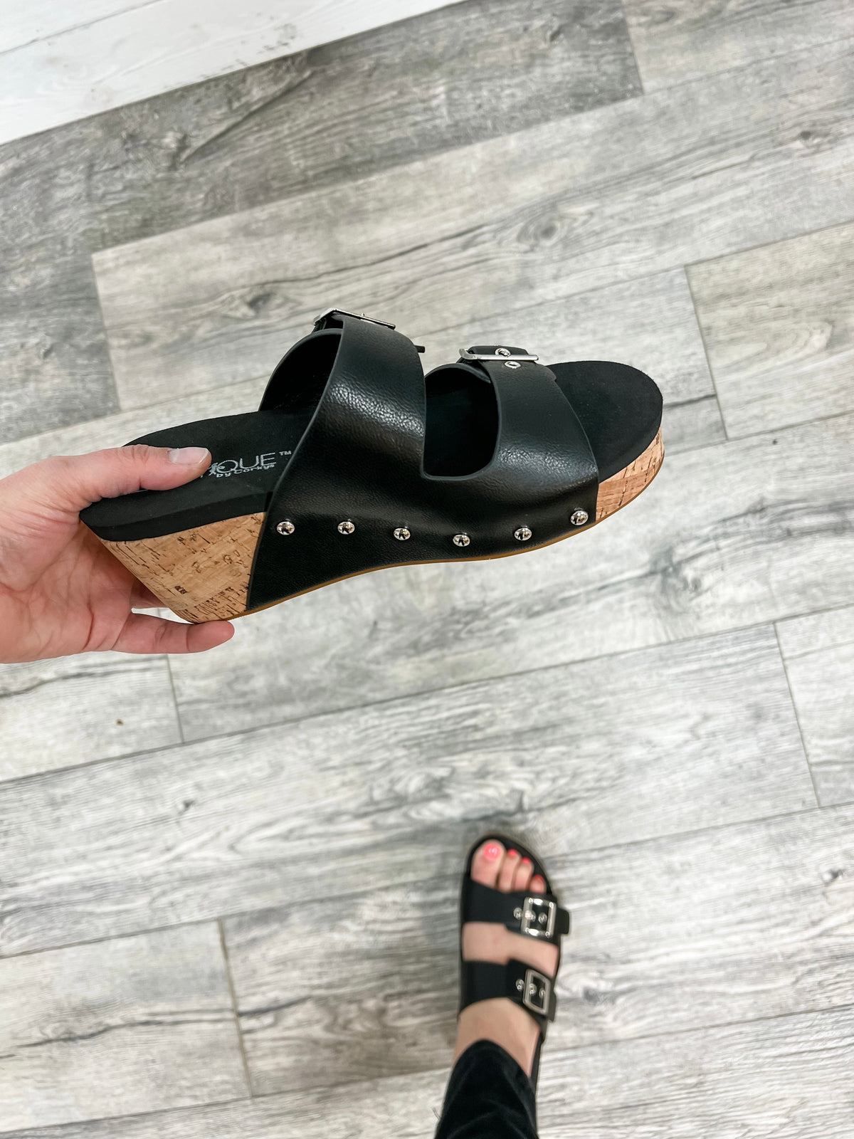 Corkys "Twinkie" Corky Wedge Sandal (Black)