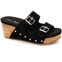 Corkys "Twinkie" Corky Wedge Sandal (Black Suede)