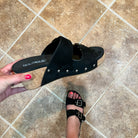 "Twinkie" Corky Wedge Sandal (Black Suede)-Lola Monroe Boutique