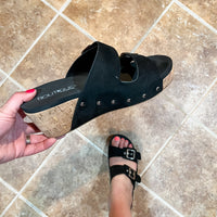 Corkys "Twinkie" Corky Wedge Sandal (Black Suede)