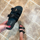 "Twinkie" Corky Wedge Sandal (Black Suede)-Lola Monroe Boutique