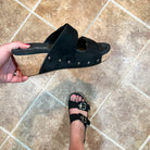 "Twinkie" Corky Wedge Sandal (Black Suede)-Lola Monroe Boutique