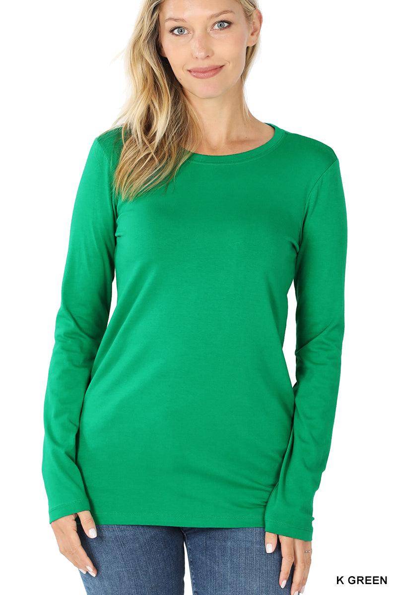 Cotton Long Sleeve "Just What it Needed" Round Neck Tee (Multiple Colors)-Lola Monroe Boutique