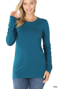 Cotton Long Sleeve "Just What it Needed" Round Neck Tee (Multiple Colors)-Lola Monroe Boutique