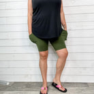 Cotton No Chub Rub Bike Shorts with Pockets (Army Green)-Lola Monroe Boutique