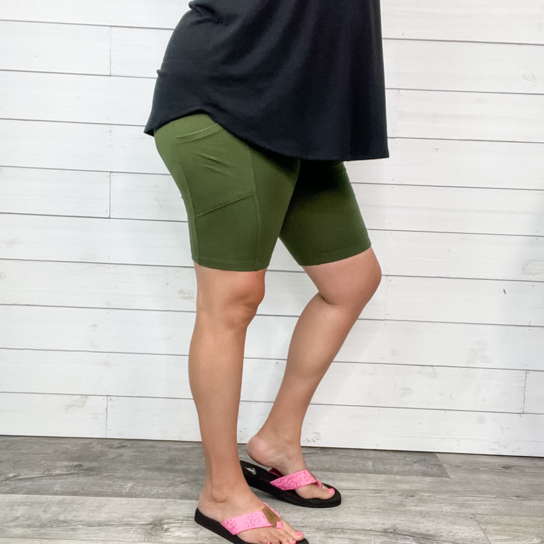 Cotton No Chub Rub Bike Shorts with Pockets Army Green Lola Monroe Boutique