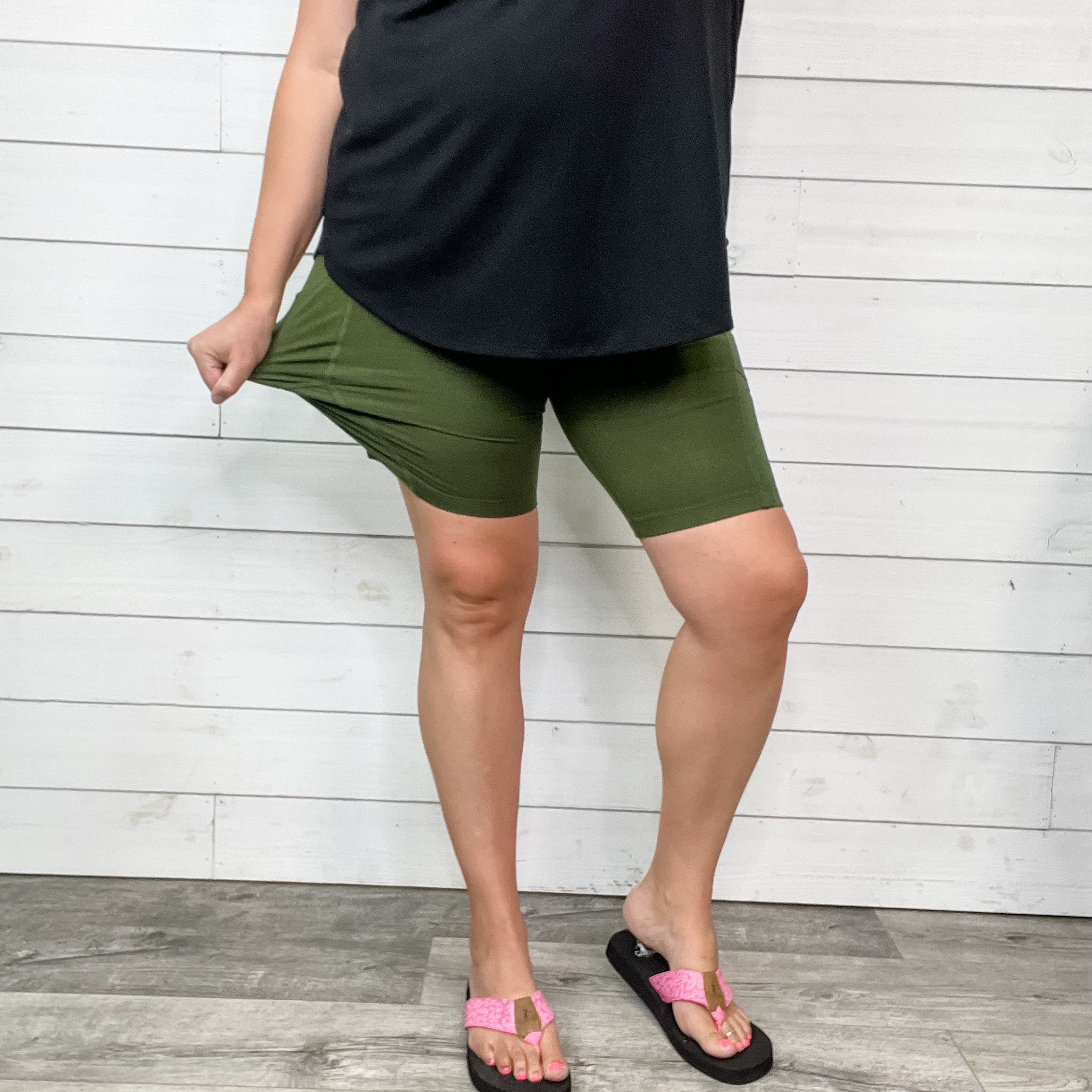 Cotton No Chub Rub Bike Shorts with Pockets (Army Green)-Lola Monroe Boutique