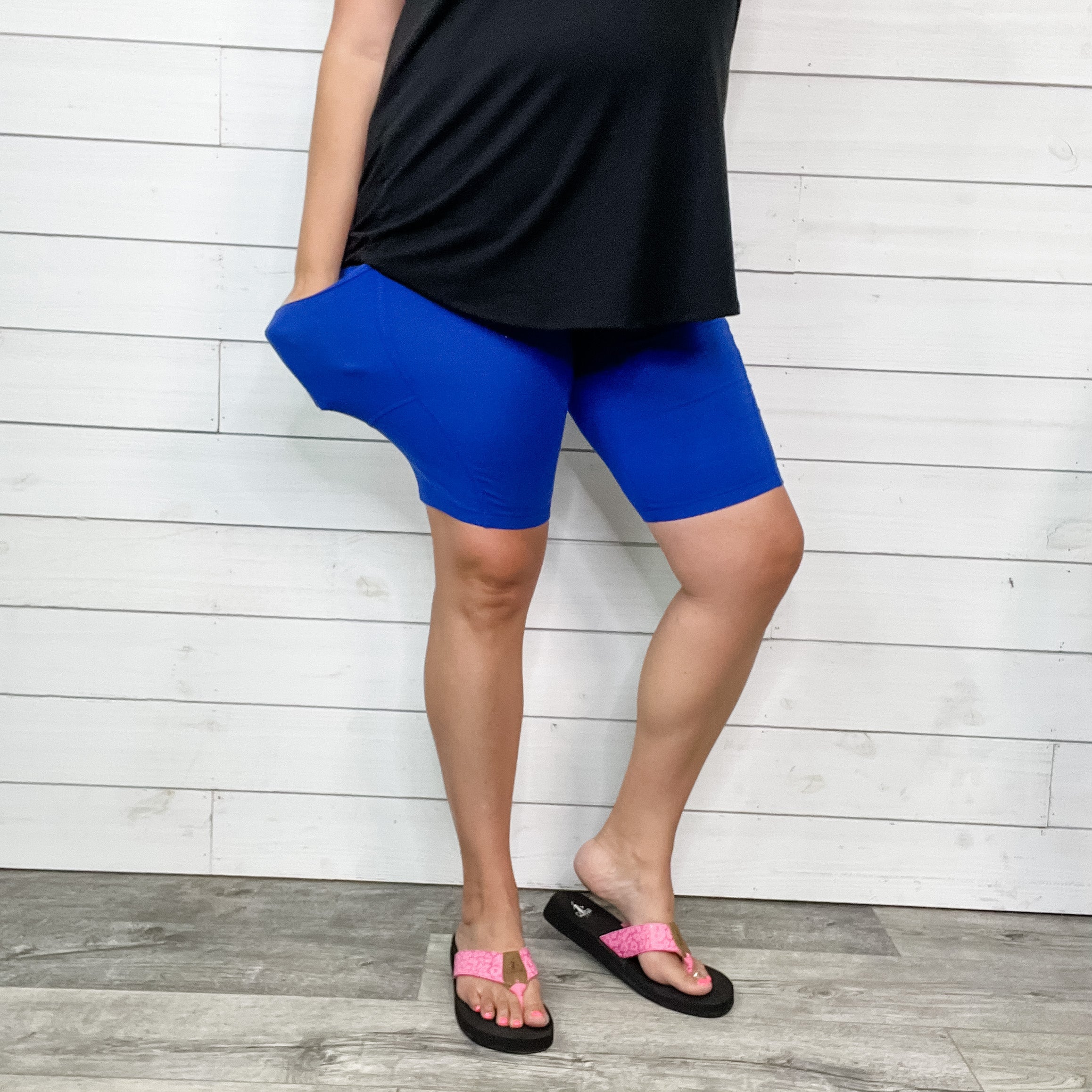 Cotton No Chub Rub Bike Shorts with Pockets (Bright Blue)-Lola Monroe Boutique