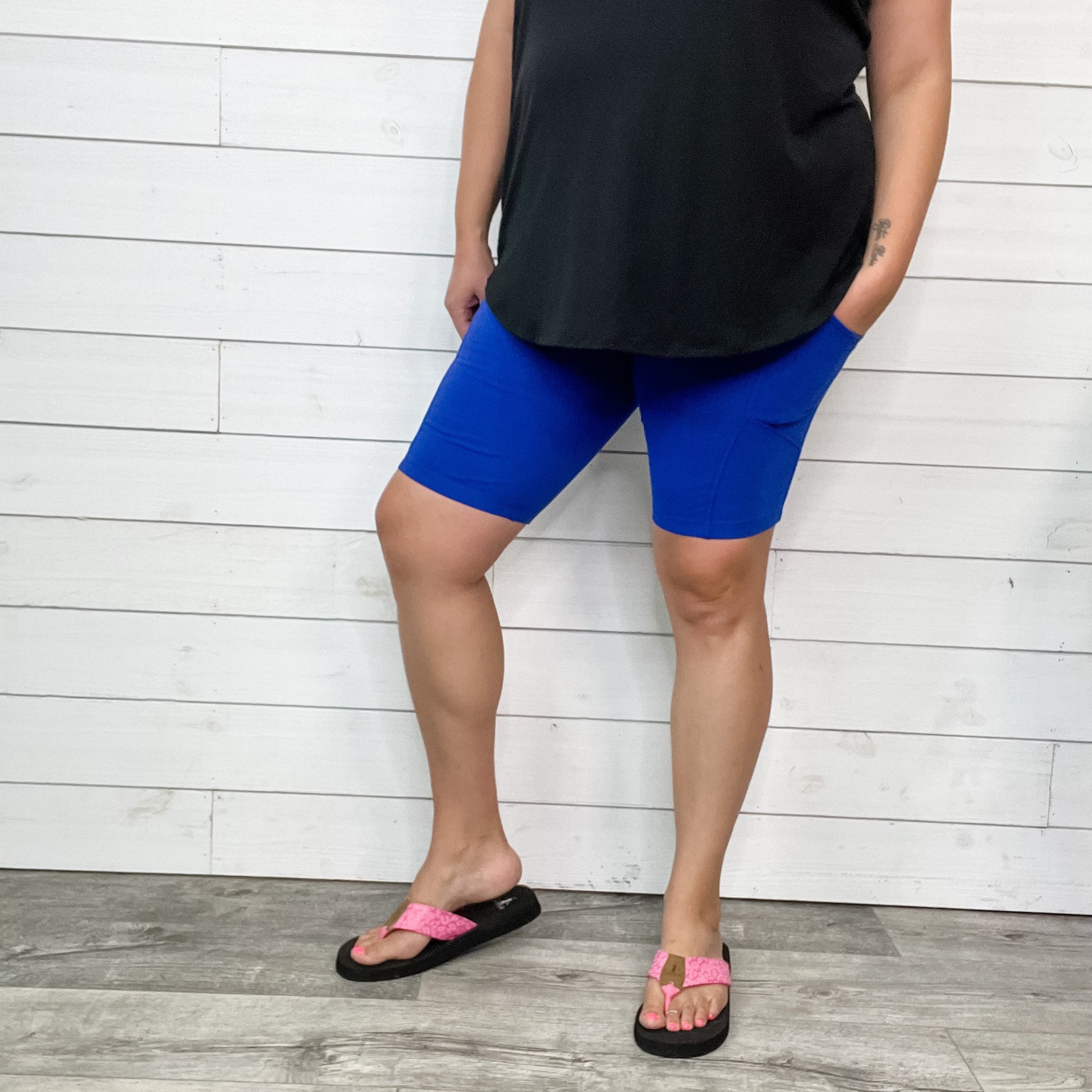 Cotton No Chub Rub Bike Shorts with Pockets (Bright Blue)