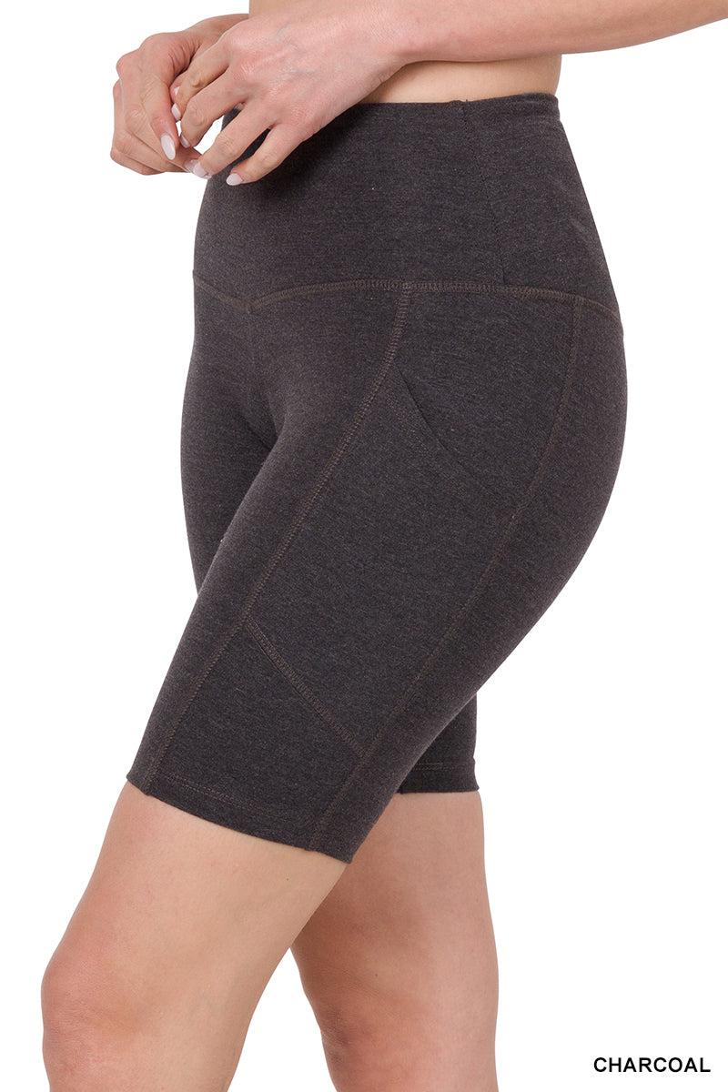 Cotton No Chub Rub Bike Shorts with Pockets (Charcoal Grey)-Lola Monroe Boutique