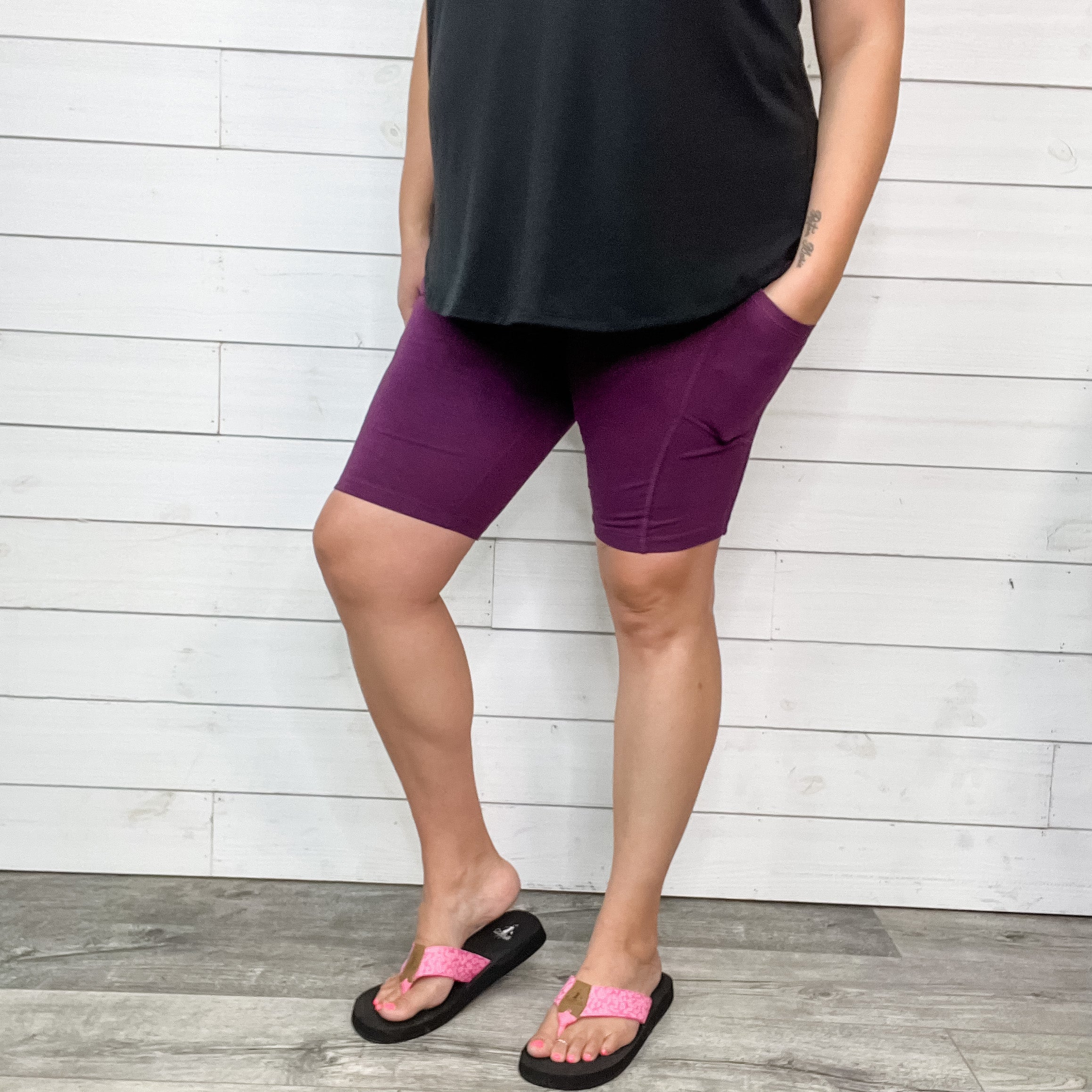 Cotton No Chub Rub Bike Shorts with Pockets (Dark Plum)-Lola Monroe Boutique