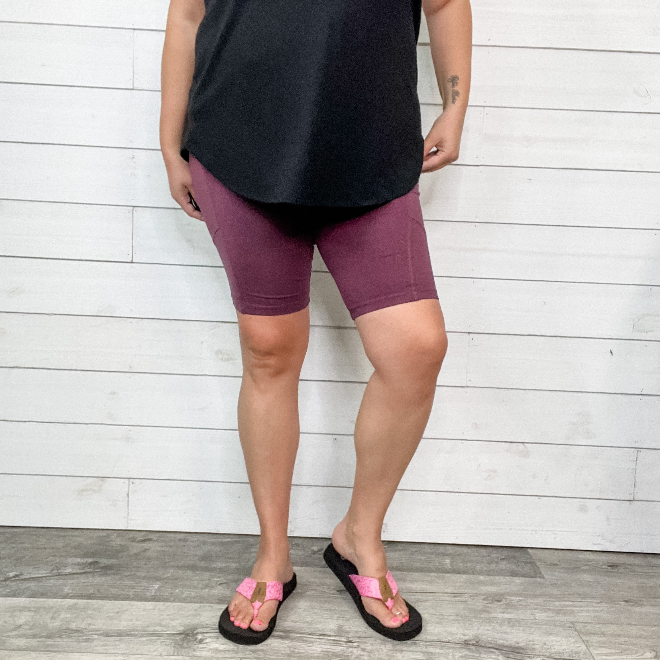 Cotton No Chub Rub Bike Shorts with Pockets (Dark Plum)-Lola Monroe Boutique