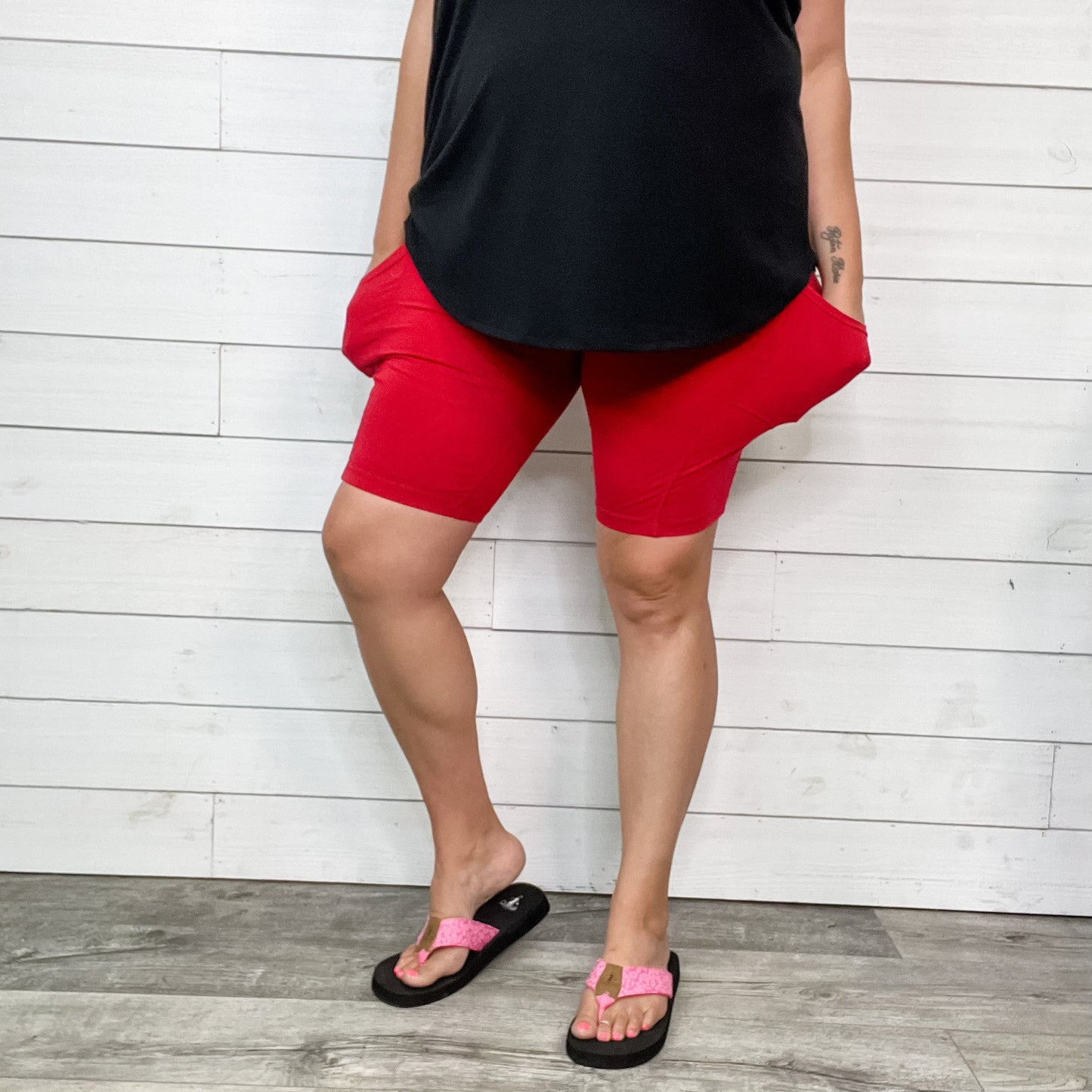 Cotton No Chub Rub Bike Shorts with Pockets (Dark Red)-Lola Monroe Boutique
