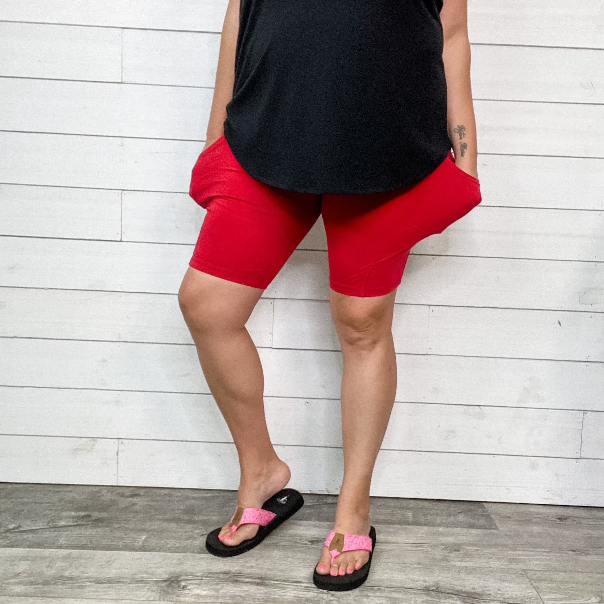 Cotton No Chub Rub Bike Shorts with Pockets (Dark Red)-Lola Monroe Boutique