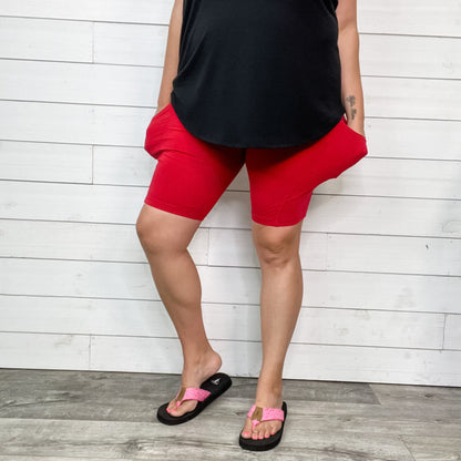 Cotton No Chub Rub Bike Shorts with Pockets (Dark Red)-Lola Monroe Boutique