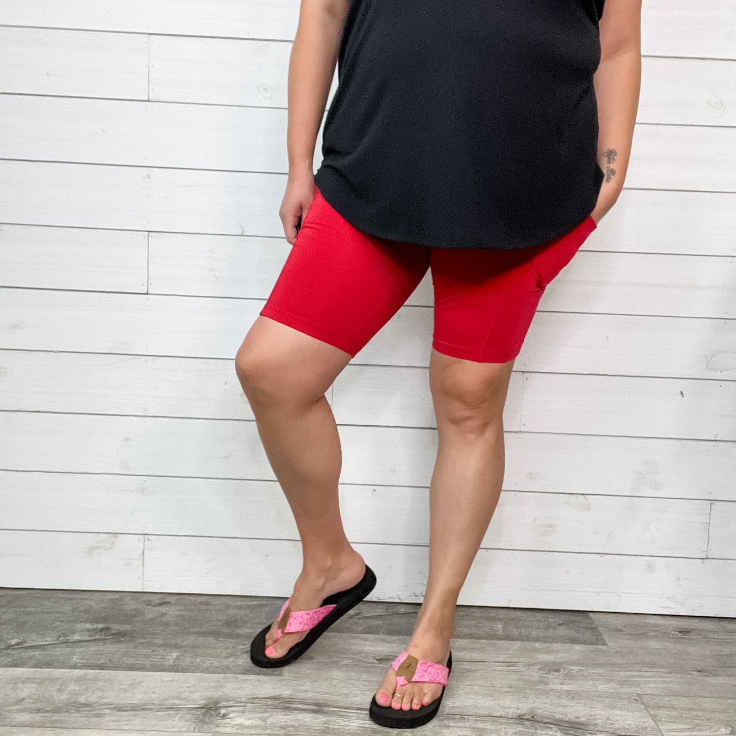 Cotton No Chub Rub Bike Shorts with Pockets (Dark Red)-Lola Monroe Boutique