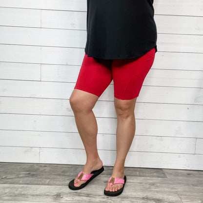 Cotton No Chub Rub Bike Shorts with Pockets (Dark Red)-Lola Monroe Boutique