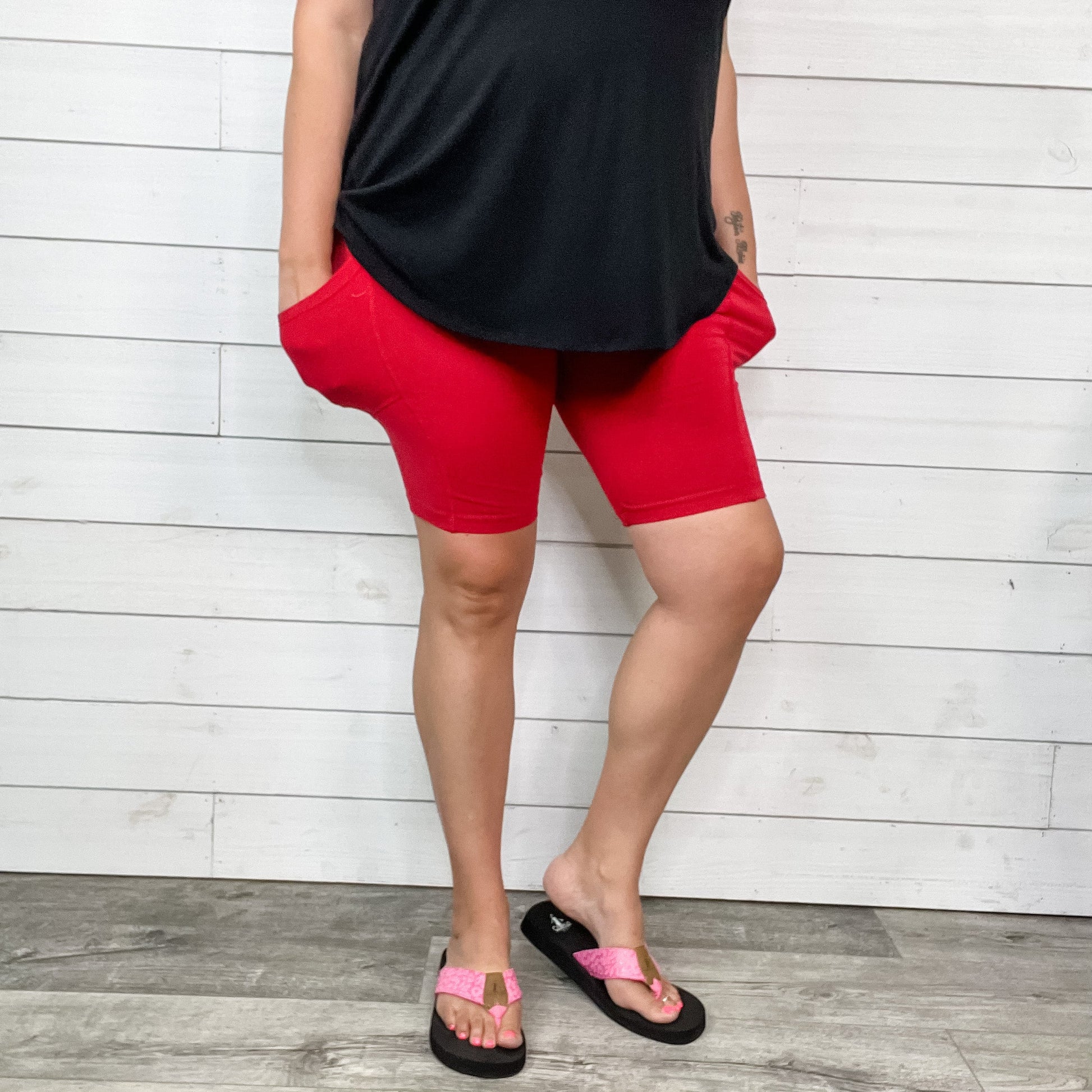 Cotton No Chub Rub Bike Shorts with Pockets (Dark Red)-Lola Monroe Boutique