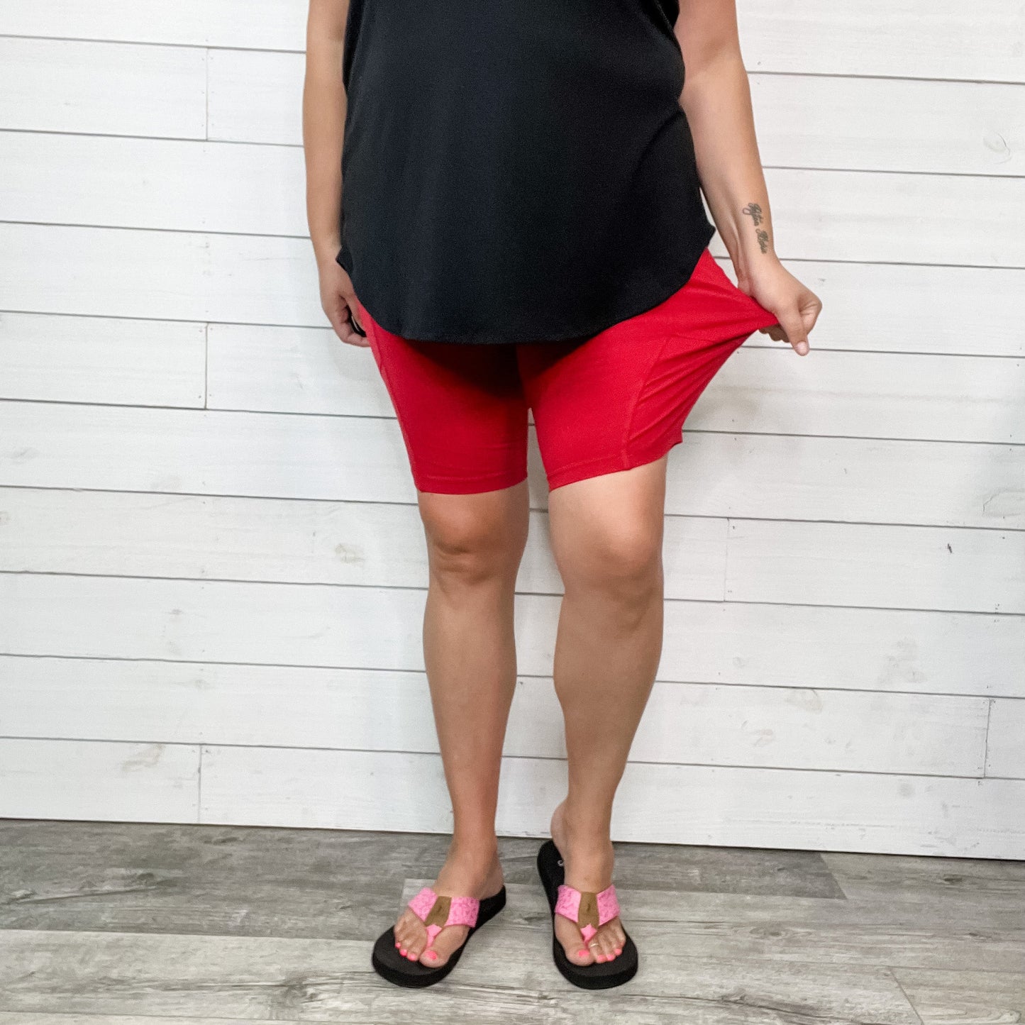 Cotton No Chub Rub Bike Shorts with Pockets (Dark Red)-Lola Monroe Boutique