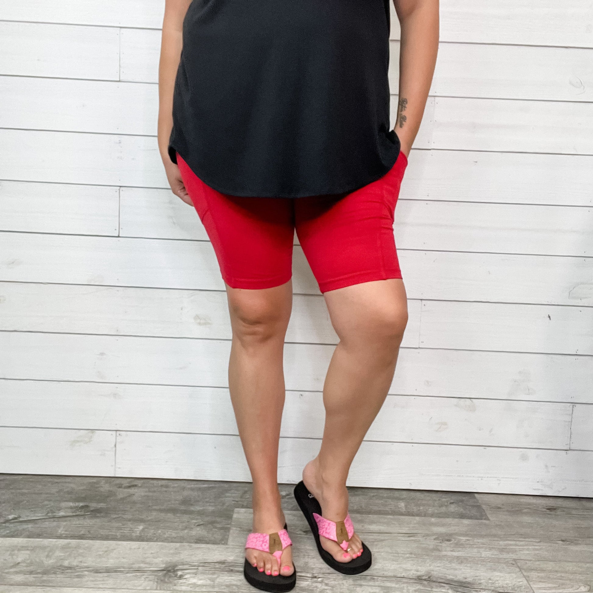 Cotton No Chub Rub Bike Shorts with Pockets (Dark Red)-Lola Monroe Boutique