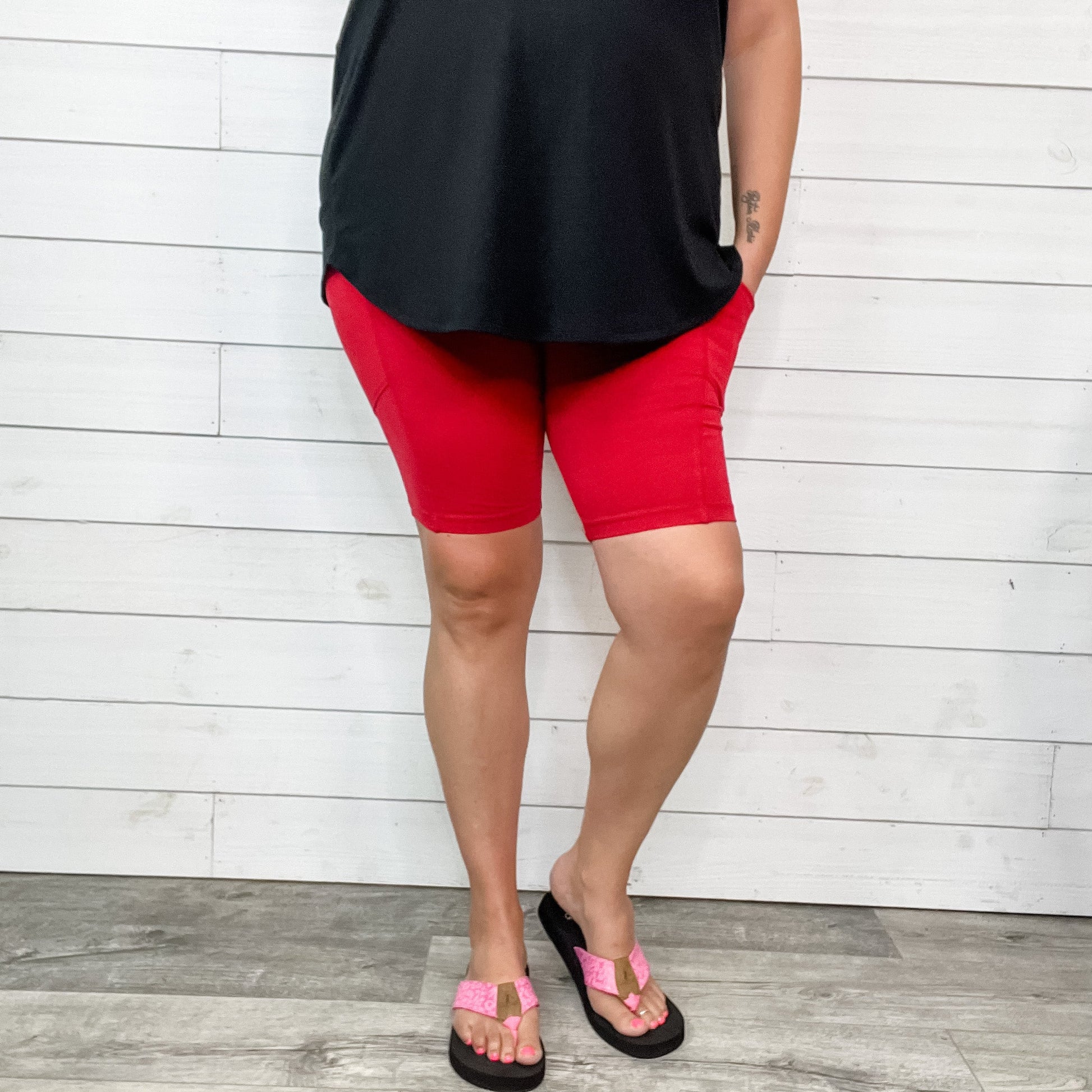 Cotton No Chub Rub Bike Shorts with Pockets (Dark Red)-Lola Monroe Boutique