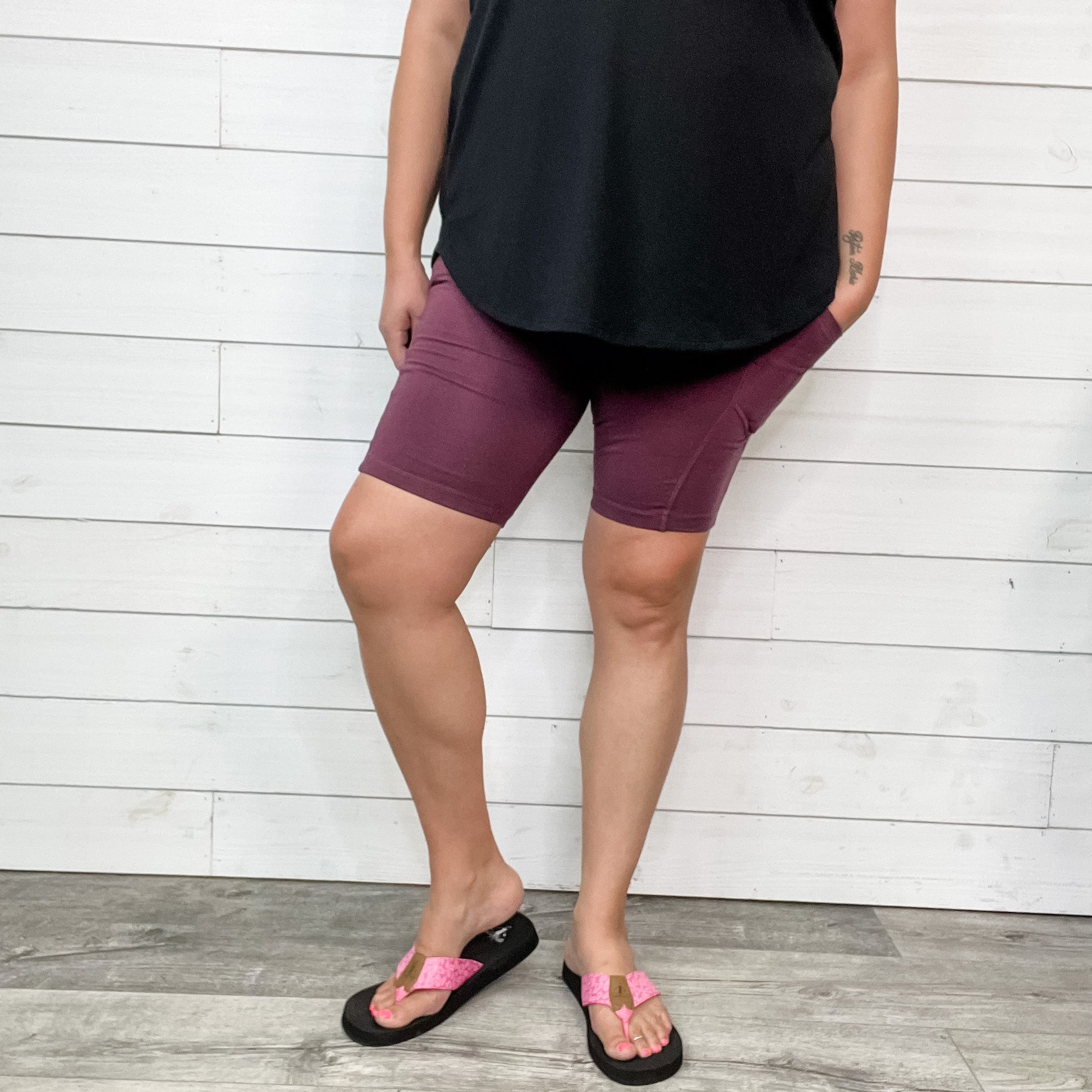 Cotton No Chub Rub Bike Shorts with Pockets (Eggplant)