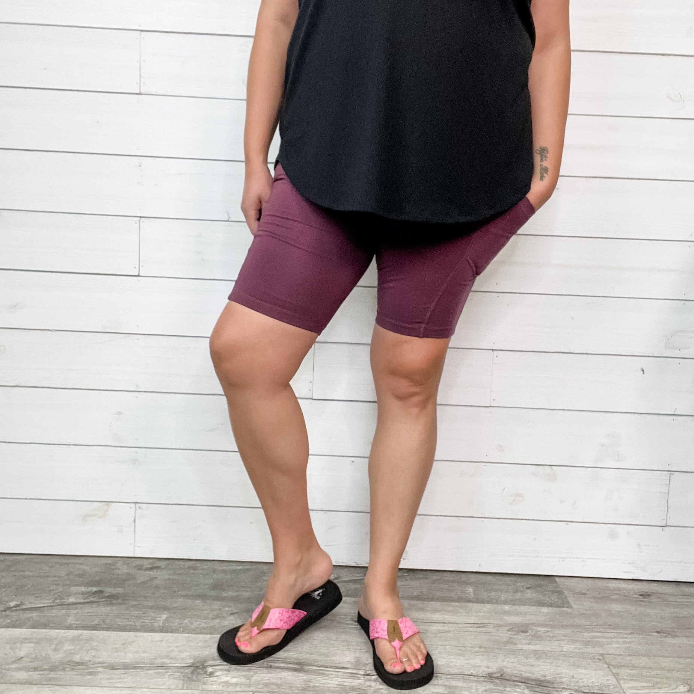 Cotton No Chub Rub Bike Shorts with Pockets (Eggplant)-Lola Monroe Boutique